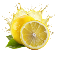 Lemon cut in half splash-of lemon color around isolated on transparent background png