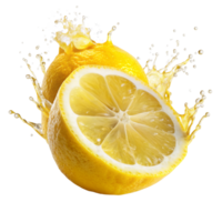 Lemon cut in half splash-of lemon color around isolated on transparent background png