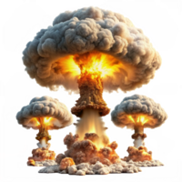 Nuclear atom explosions mushroom cloud isolated on transparent background png