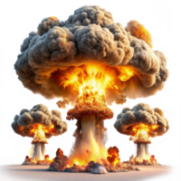 Nuclear atom explosions mushroom cloud isolated on transparent background png