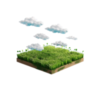 Isometric empty grass field with sky and clouds png
