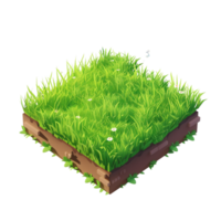 Isometric empty grass field with sky and clouds png