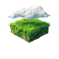 Isometric empty grass field with sky and clouds png