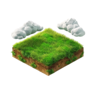 Isometric empty grass field with sky and clouds png