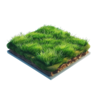 Isometric empty grass field with sky and clouds png