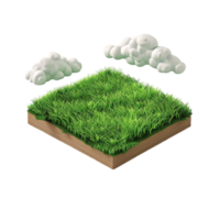 Isometric empty grass field with sky and clouds png