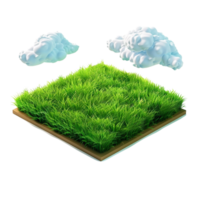 Isometric empty grass field with sky and clouds png