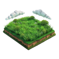 Isometric empty grass field with sky and clouds png