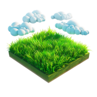 Isometric empty grass field with sky and clouds png