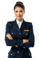 Happy flight attendant stewardess with crossed arms alone against transparent background png