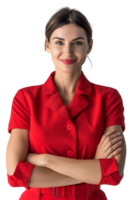 Happy flight attendant stewardess with crossed arms alone against transparent background png