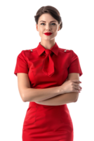 Happy flight attendant stewardess with crossed arms alone against transparent background png