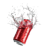Mockup of flying soda can with water splash isolated png