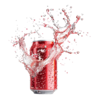 Mockup of flying soda can with water splash isolated png