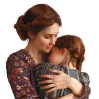 Mother and daughter hug alone against transparent background png