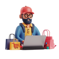Man managing online store on a laptop icon against transparent background generated by Ai png