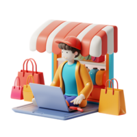 Man managing online store on a laptop icon against transparent background generated by Ai png