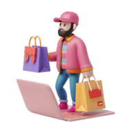 Man managing online store on a laptop icon against transparent background generated by Ai png