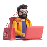 Man managing online store on a laptop icon against transparent background generated by Ai png