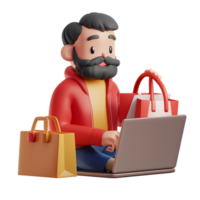 Man managing online store on a laptop icon against transparent background generated by Ai png