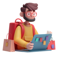 Man managing online store on a laptop icon against transparent background generated by Ai png