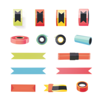 set of different slices of a adhesive tape icon against transparent background png