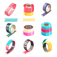 set of different slices of a adhesive tape icon against transparent background png