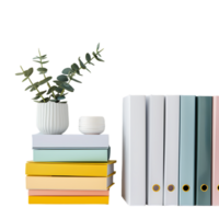 Stack of folders and documents on office desk against transparent background png