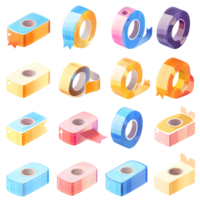 set of different slices of a adhesive tape icon against transparent background png