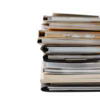 Stack of folders and documents on office desk against transparent background png