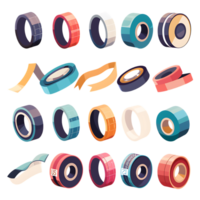 set of different slices of a adhesive tape icon against transparent background png