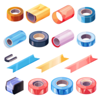 set of different slices of a adhesive tape icon against transparent background png