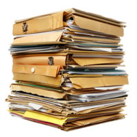 Stack of folders and documents on office desk against transparent background png