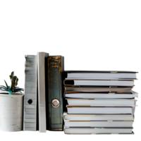 Stack of folders and documents on office desk against transparent background png