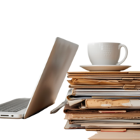 Stack of folders and documents on office desk against transparent background generated by Ai png
