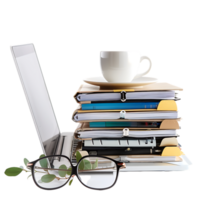 Stack of folders and documents on office desk against transparent background generated by Ai png