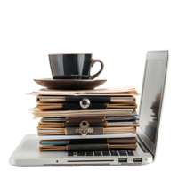 Stack of folders and documents on office desk against transparent background generated by Ai png