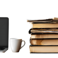 Stack of folders and documents on office desk against transparent background generated by Ai png