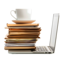Stack of folders and documents on office desk against transparent background generated by Ai png