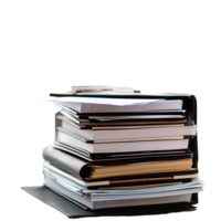 Stack of folders and documents on office desk against transparent background generated by Ai png