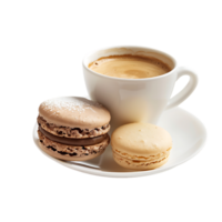 isolated macaron and coffee white cup over transparent background png