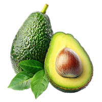 isolated Ripe avocado and half of avocado over transparent background png