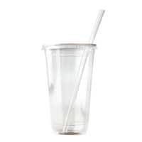 mockup plastic cup and straw over transparent background png