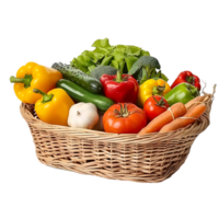 Raw vegetables in basket over transparent background png