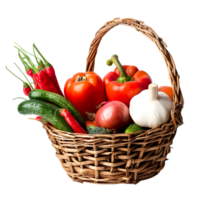 Raw vegetables in basket over transparent background png