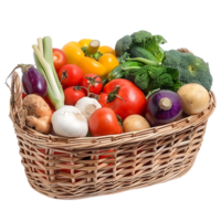 Raw vegetables in basket over transparent background png