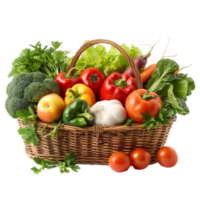 Raw vegetables in basket over transparent background png