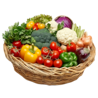 Raw vegetables in basket over transparent background png