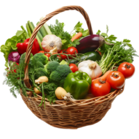 Raw vegetables in basket over transparent background png