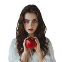 The image of the girl holding an apple over transparent background png